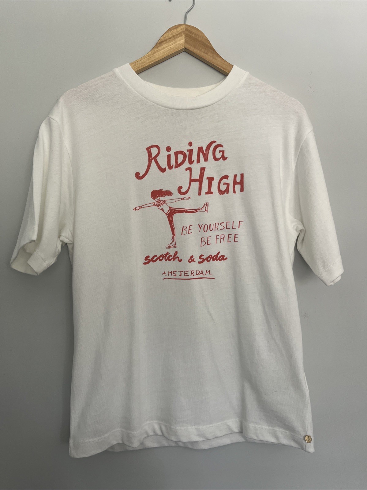 Scotch Soda Shirt Extra Small Graphic Print Riding High Red Amsterdam Brand New