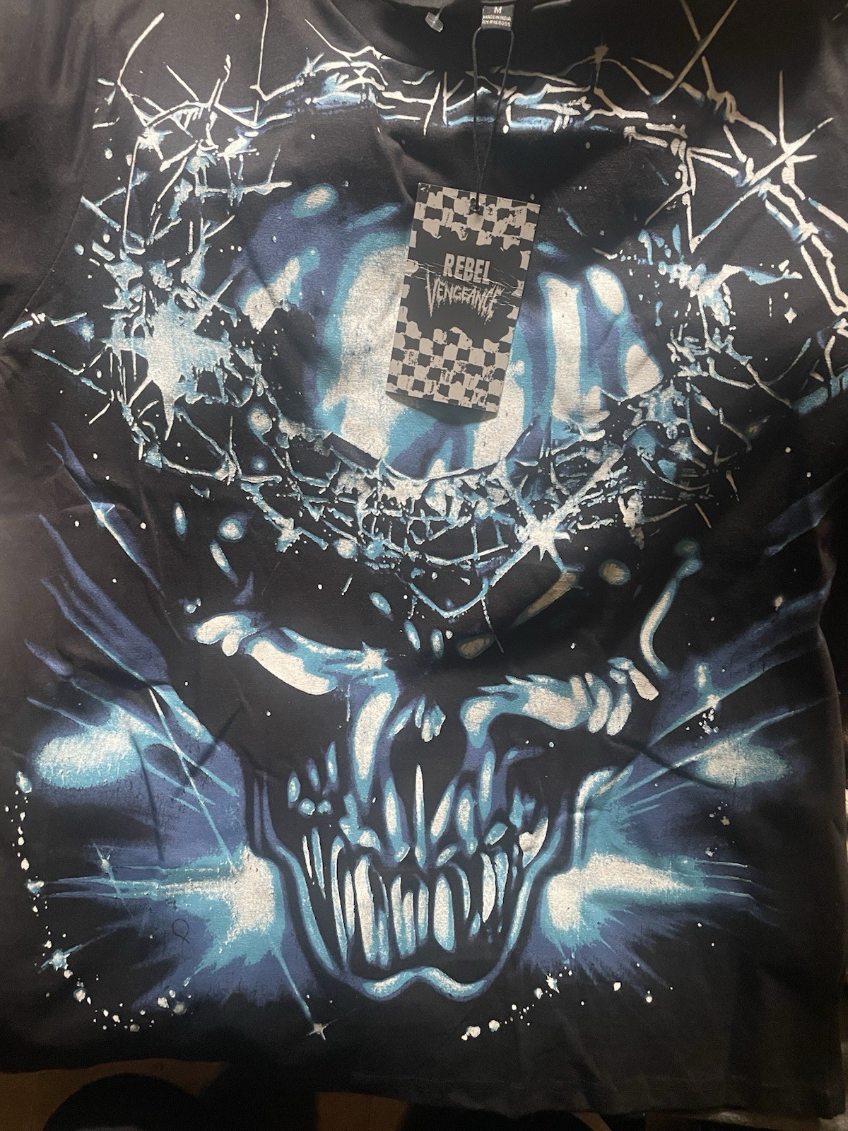 Rebel Vengeance Men’s Black Crew Neck Graphic Skull T-Shirt, Size M Gym Shirt