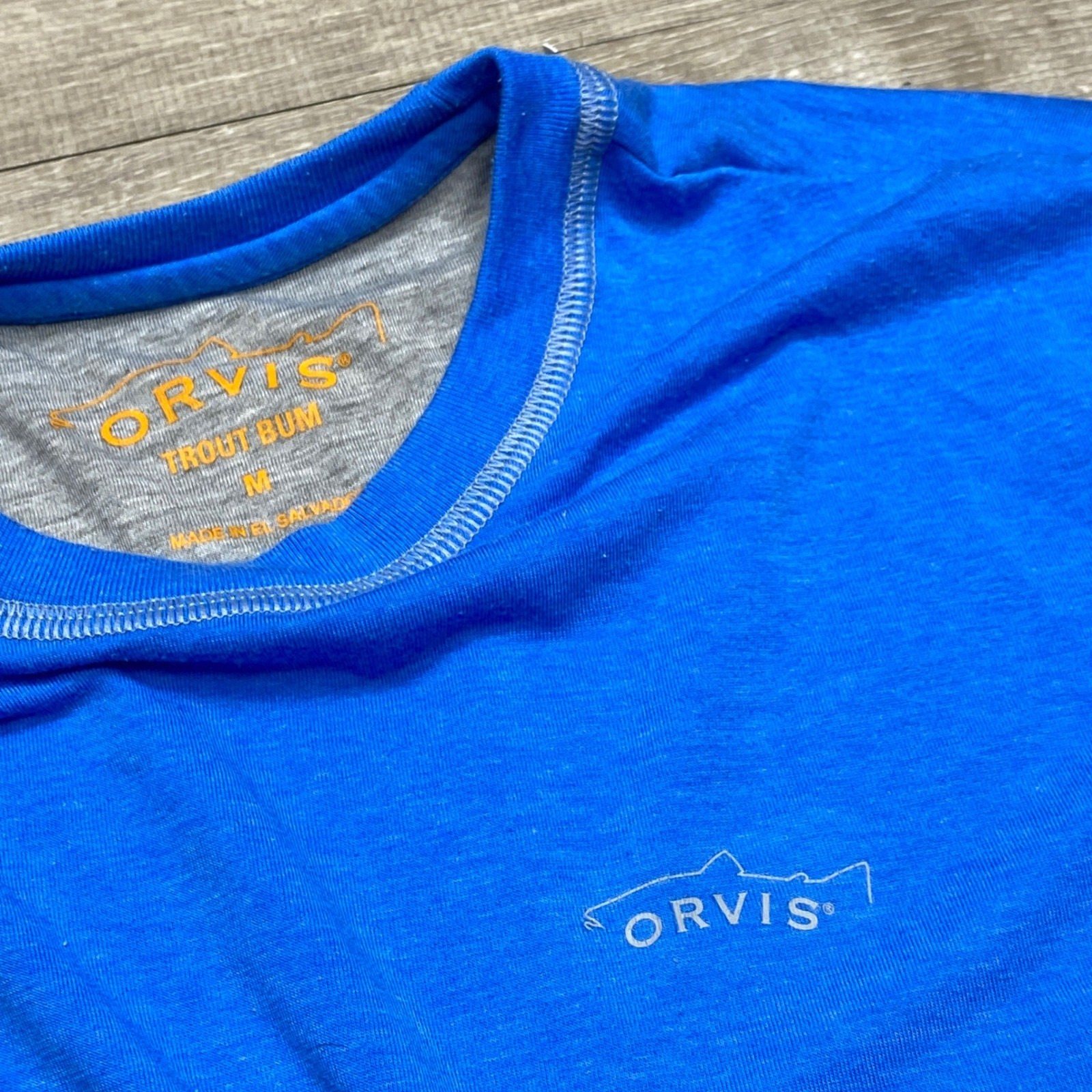 Orvis Trout Bum Mens Size M Blue Long Sleeve Performance T-Shirt Poly Cotton