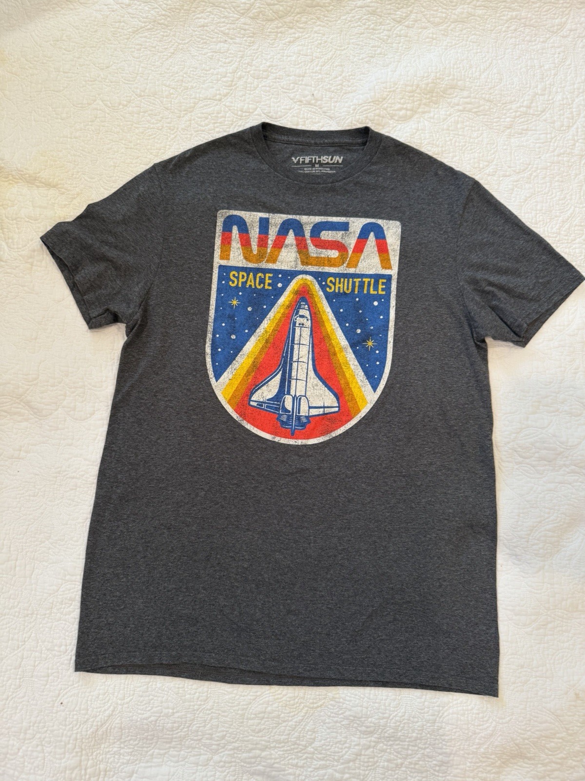NASA Fifth Sun Retro Men’s Heather Gray Short Sleeve T-Shirt Medium