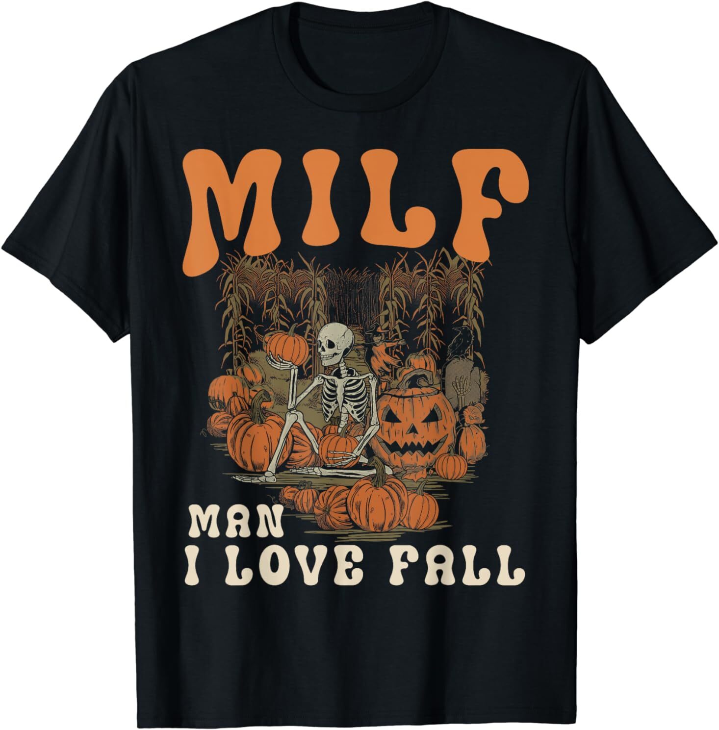 NEW LIMITED Man I Love Fall Funny Skeleton Pumpkin Halloween Gift T-Shirt S-3XL