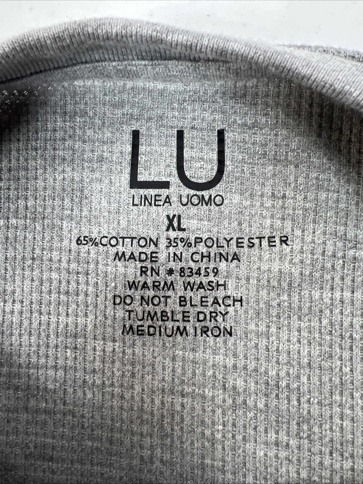 NWT Linea Uomo Gray Waffle Knit Thermal Crew Neck Size XL