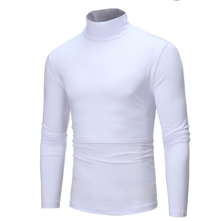 Spring and Autumn Men’s Thin Solid Color Half Turtleneck Long Sleeve T-Shirts