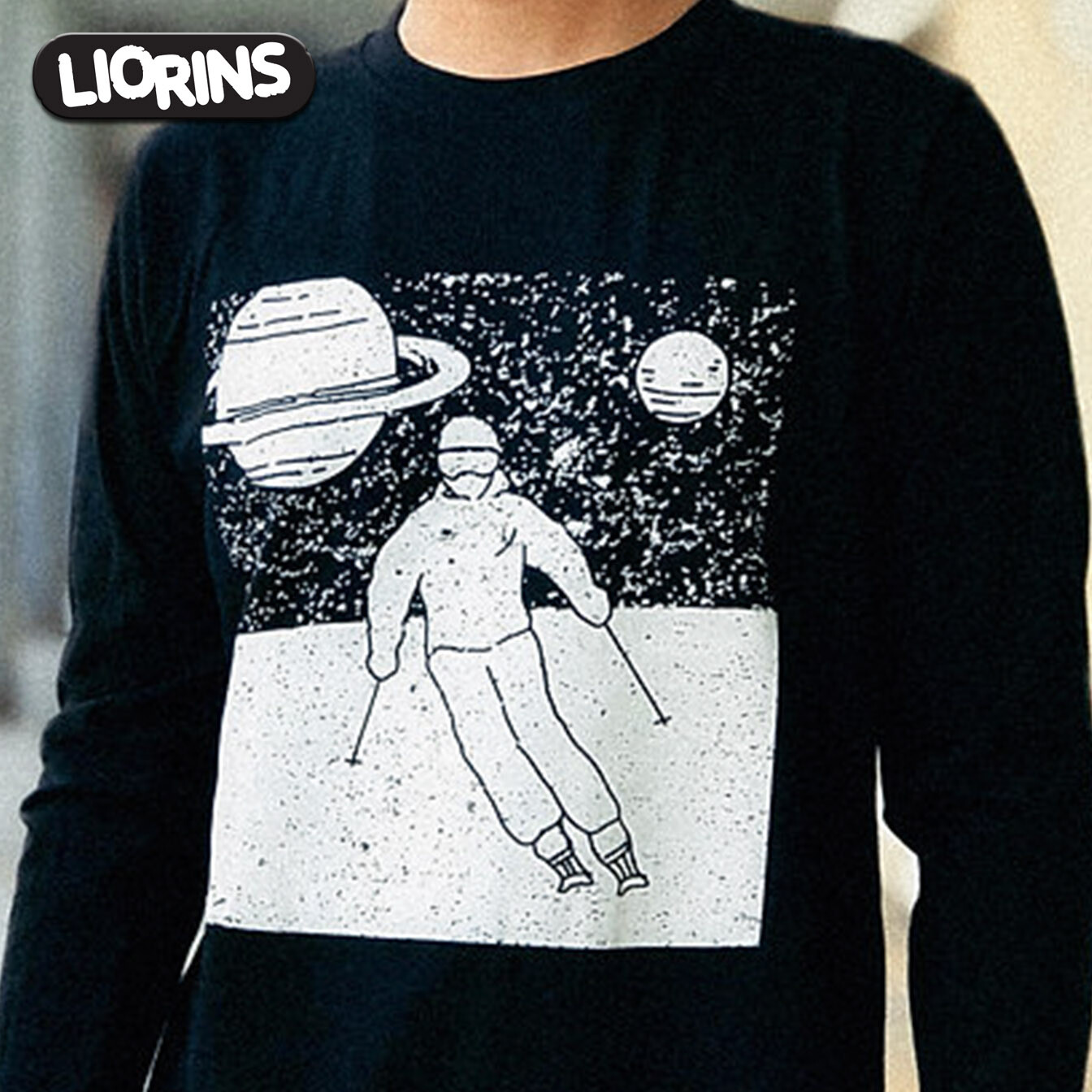 SKIING Black Tee LIORINS STREETWEAR Men Long Sleeve Silk Screen Printing ART