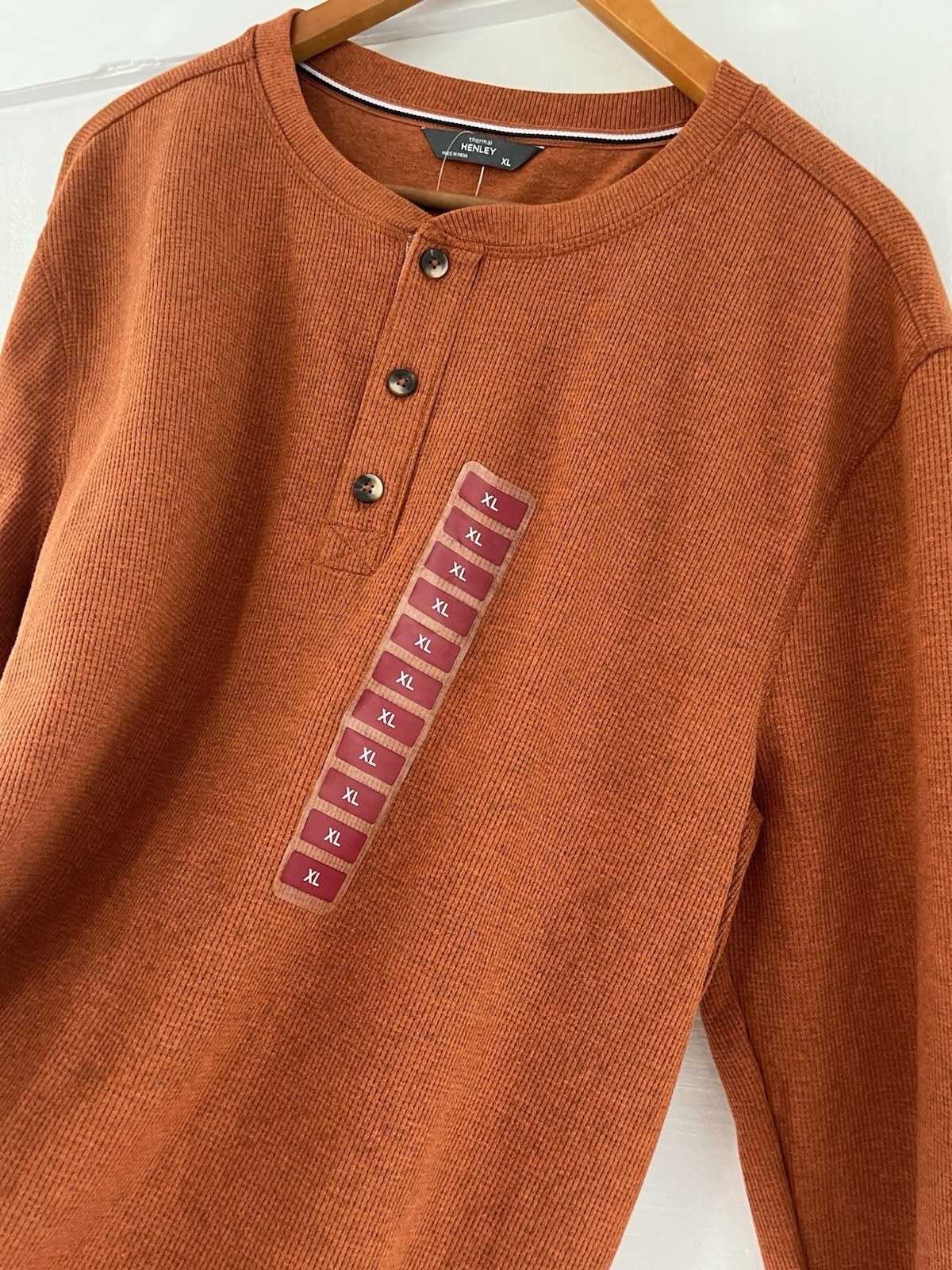 Therma Henley Men’s Rust Shirt Waffle Knit Cotton Blend Thick Fall XL New