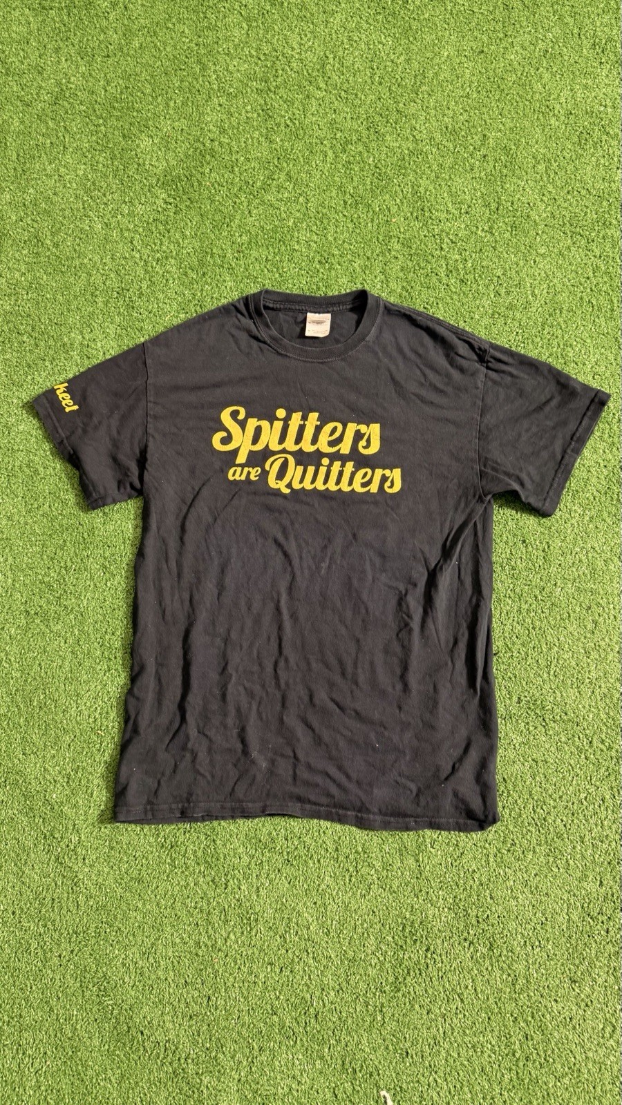 Spitters Are Quitters Graphic T-Shirt Black Yellow Gildan Size M