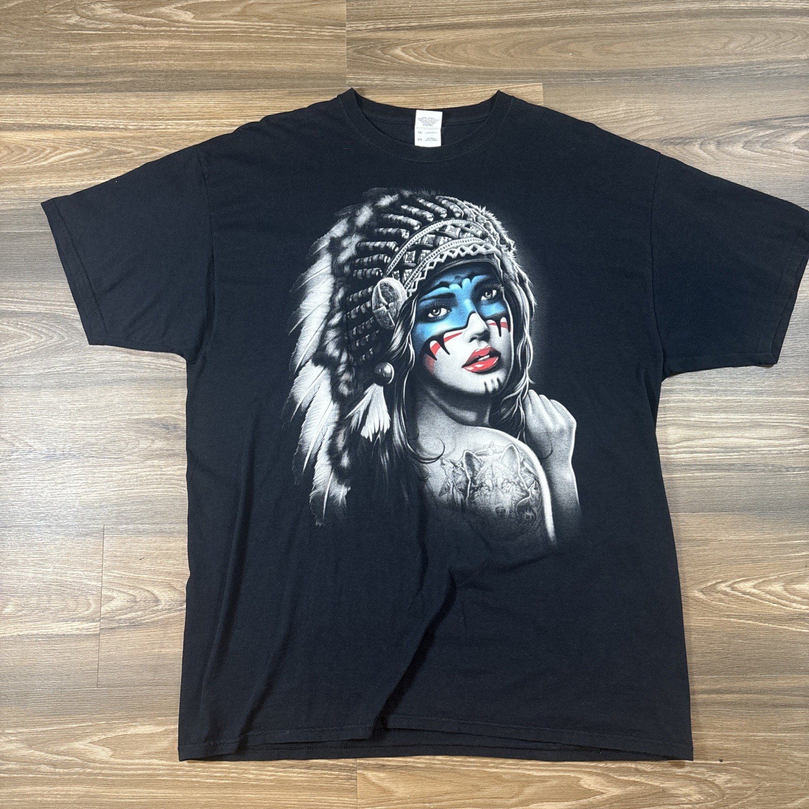 Fruit Of The Loom Native American Warrior Woman With Headdress Graphic T Size XL