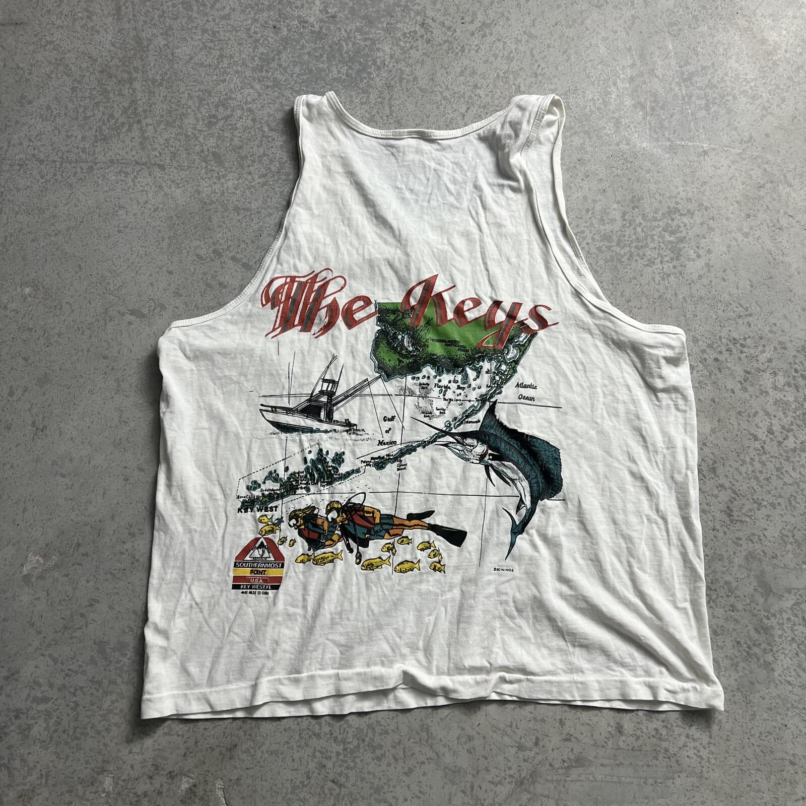 Vintage 90s Key West Map Tank Top Shirt Sz. XL Florida Vacation Summer USA Made