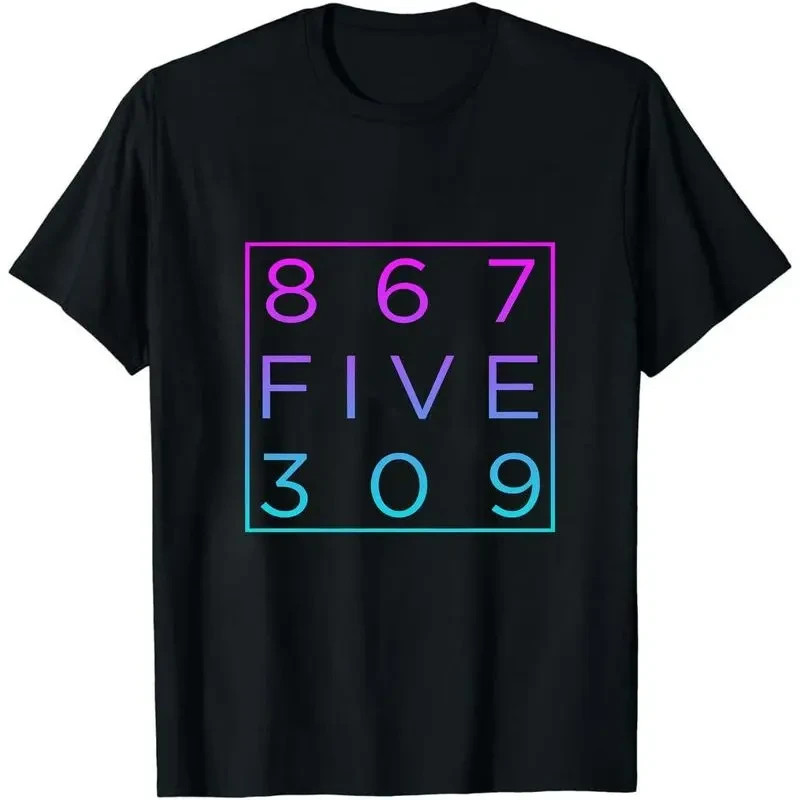 867-5309 Jenny Retro 80s Music Song Vaporwave Synthwave Pink Blue Graphic Tee