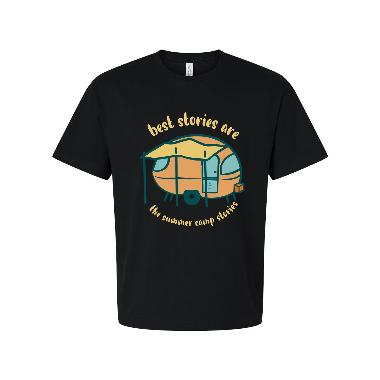 Unisex Camping Themed T Shirt With Vintage Camper Trailer Illustration And Summe