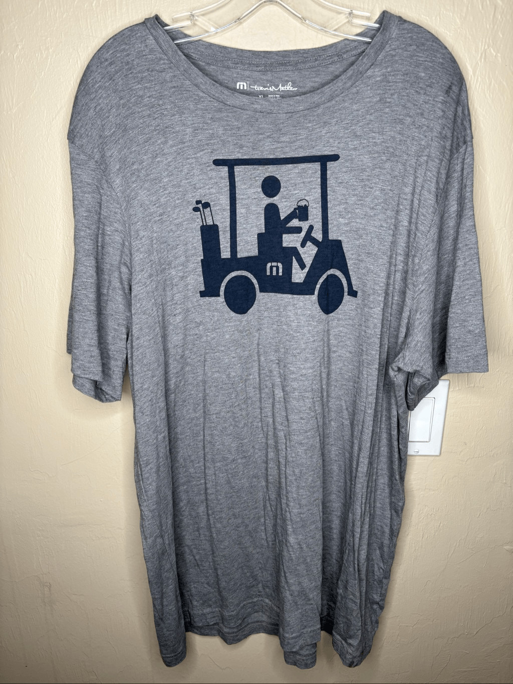 TravisMathew Golf Cart Graphic T-Shirt Gray Short Sleeve 100% Pima Cotton Men’s