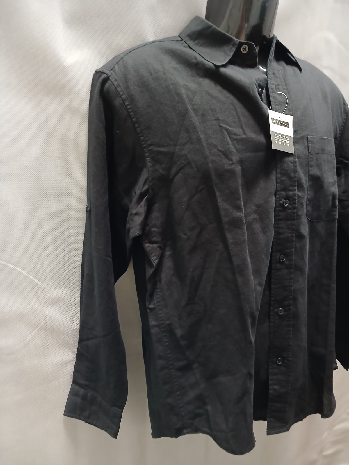 New Giordano Men’s Linen (55%) Cotton (45%) Roll-Up Shirt-M