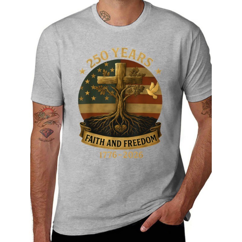 Flag Cross Tree 250 Years Faith Freedom Unisex T-Shirt