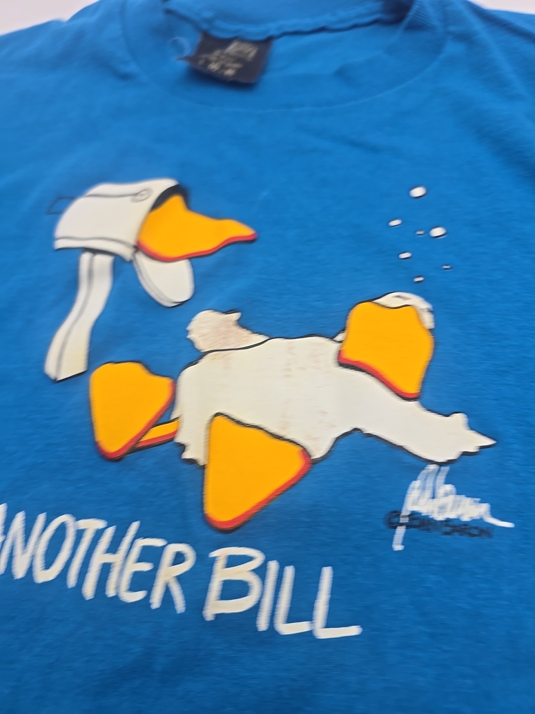 Vintage CMS Casuals Another Bill Duck T-Shirt Mens Large Teal Blue John Baron