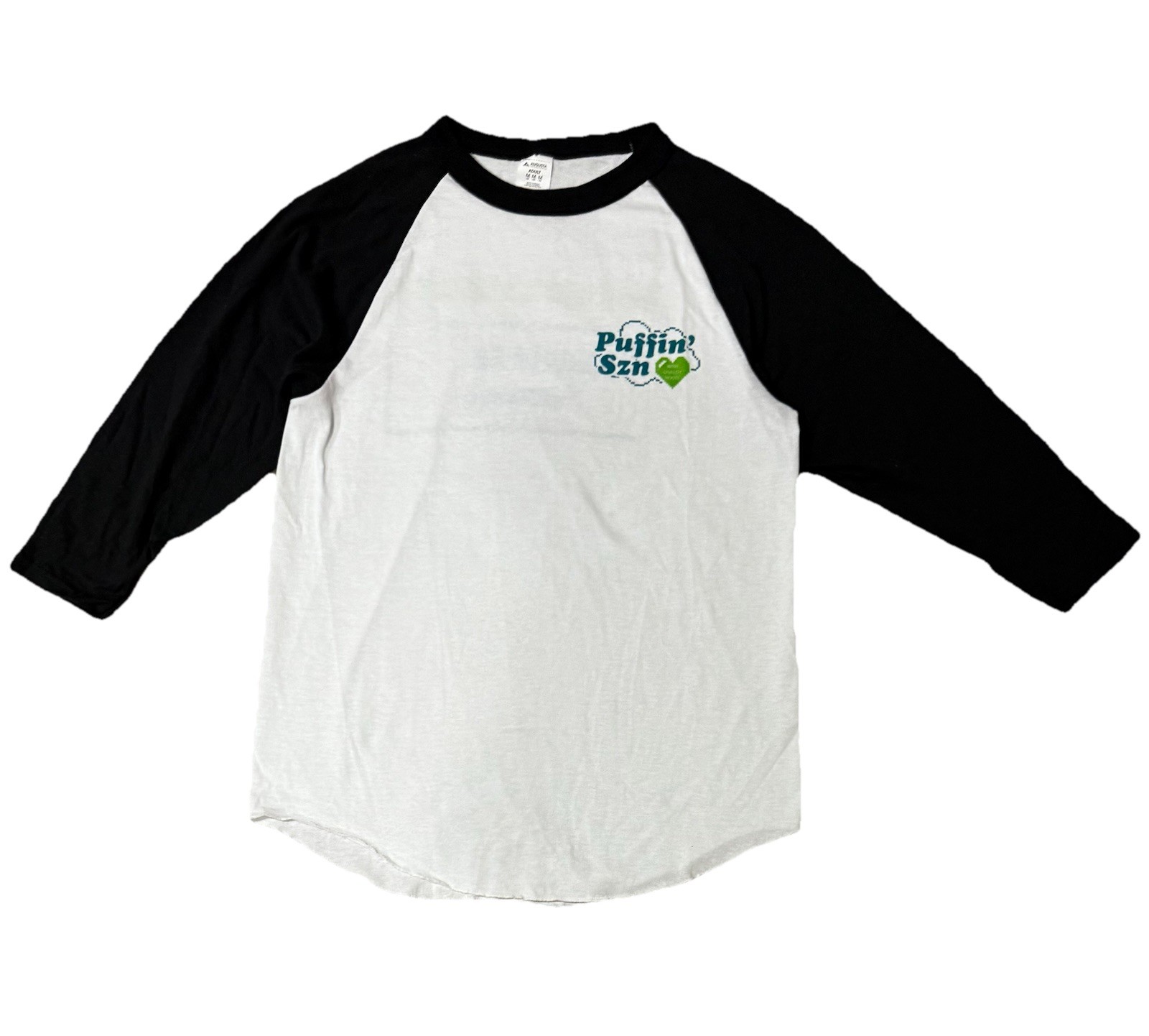 Mens Raglan Graphic T Shirt M Black 3/4 Sleeve Puffin Szn Augusta Sportswear