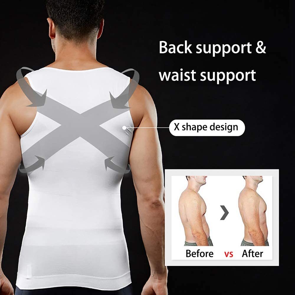 Gynecomastia Compression Shirts for Men White Tank Top Fajas Hombres Body Shaper