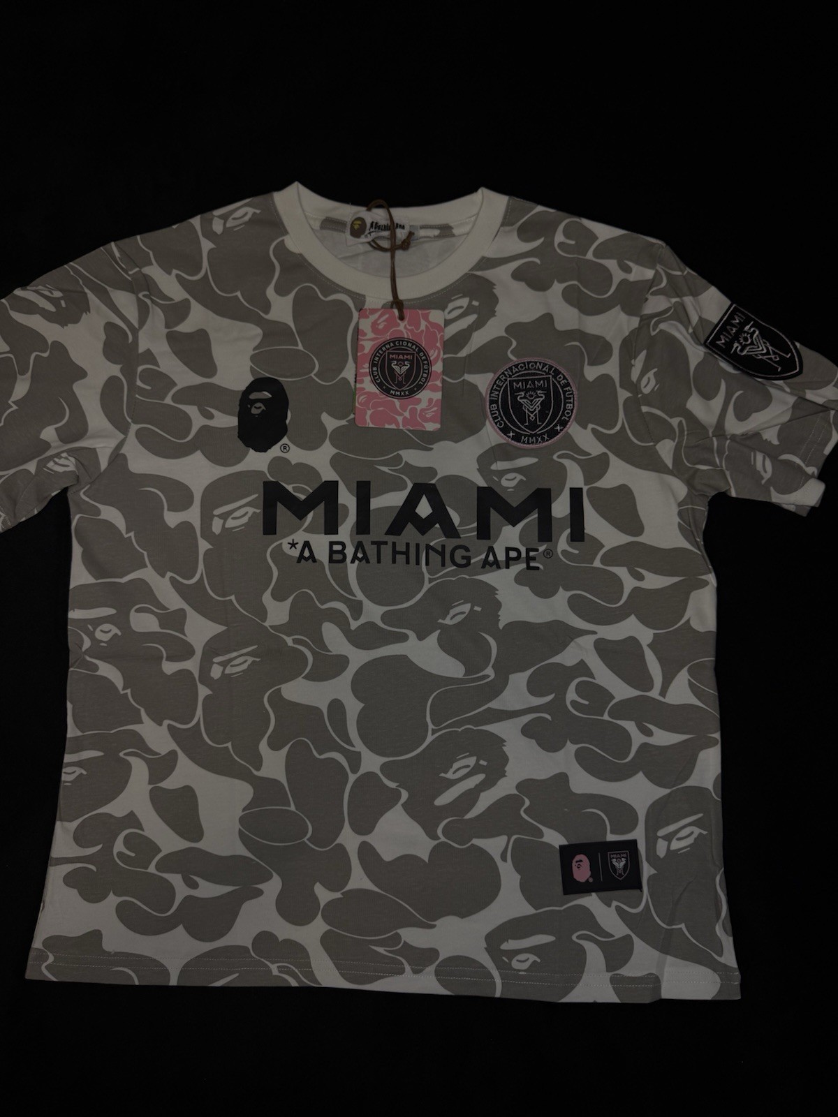 A Bathing Ape Men’s Gray Camo Miami Baby Milo Graphic Logo Crew Neck T-Shirt S