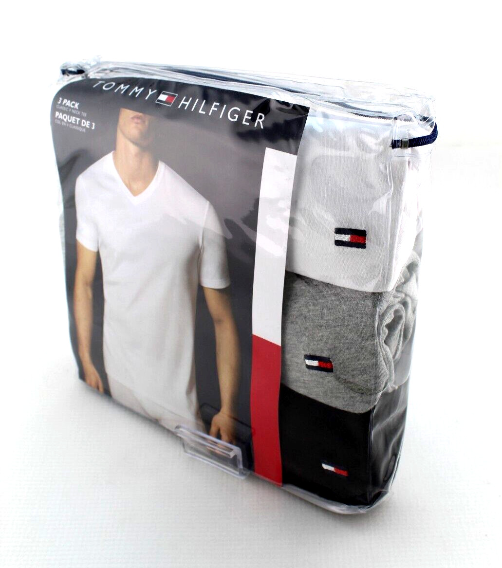 TOMMY HILFIGER Size Small Multi-Colors 3-Pack Classic V Neck T-shirts MSRP $39
