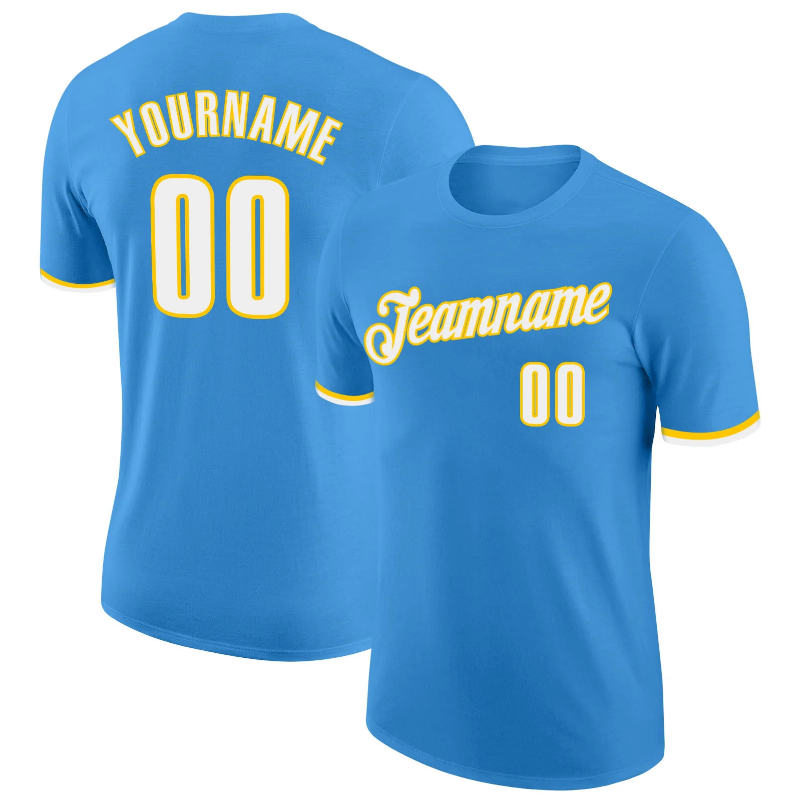 Custom Powder Blue White Gold Performance T-Shirt Personalized Team Gift for Men