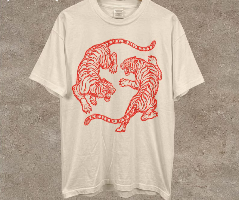 Japanese Fighting Tigers Tee Vintage Tattoo Art Graphic Shirt Retro Tiger Lover