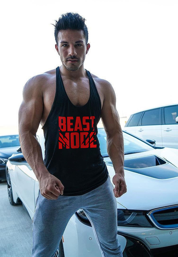 Men Gym BEAST MODE Bodybuilding Stringer Sleeveless Muscle Cotton Tank Top Vest