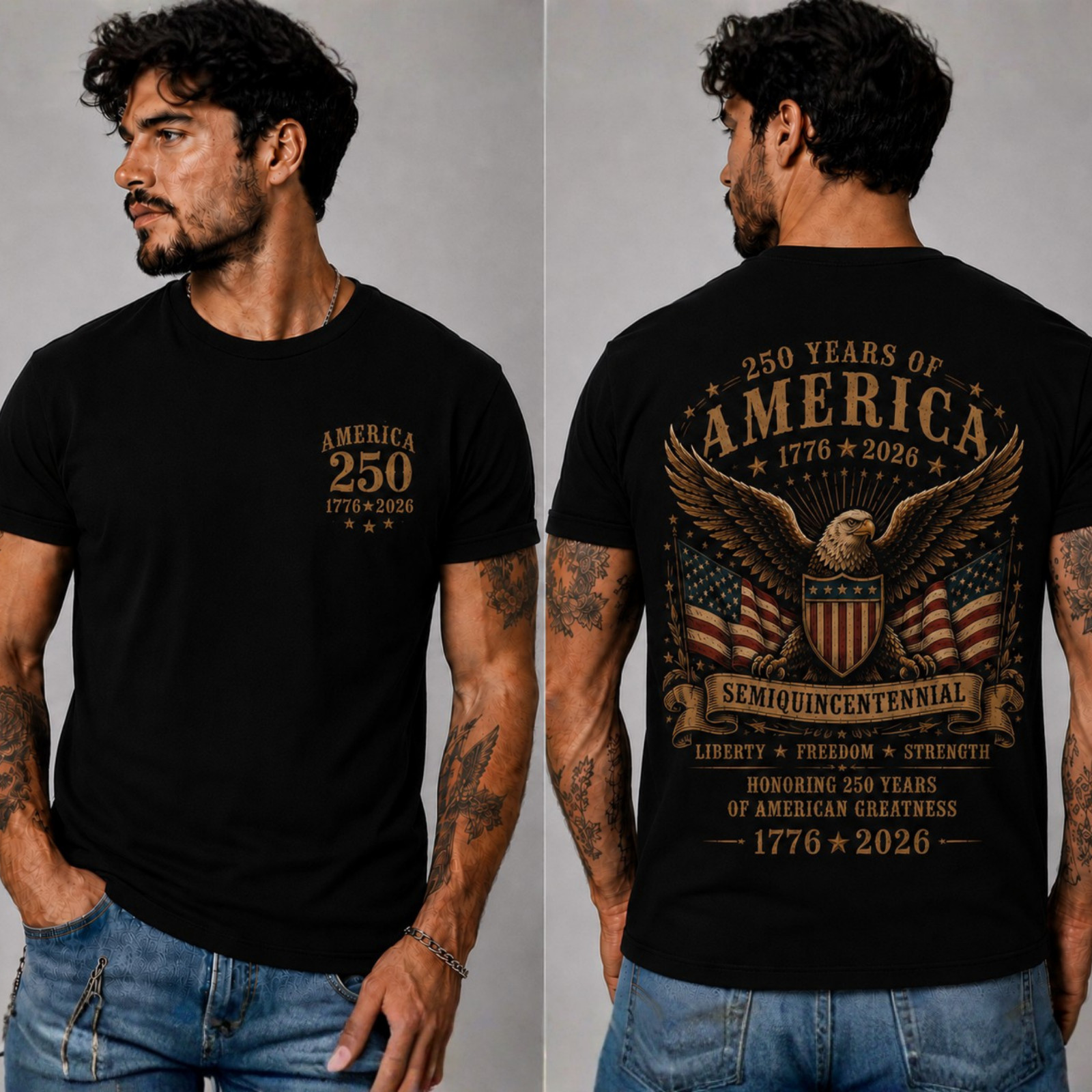 America 250th Anniversary Shirt 1776 2026 Patriotic Eagle Flag 4th July (S-5XL)
