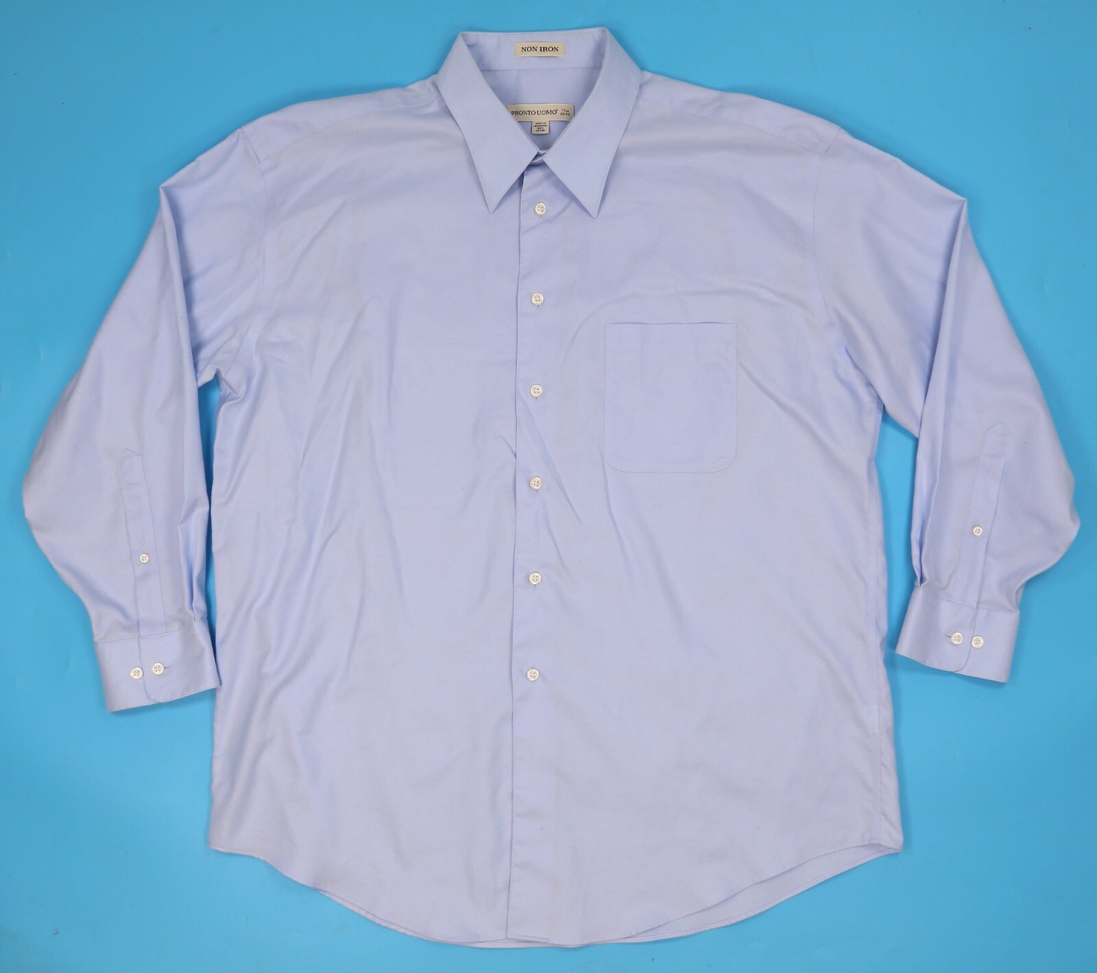 PRONTO UOMO Men’s Shirt Long Sleeve Size: 17 1/2 (32-33). Blue. Non Iron.