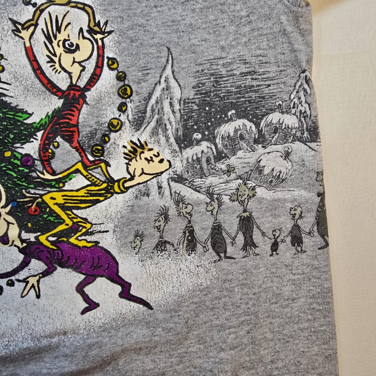 Vintage Dr. Seuss Grinch Shirt Mens Medium Gray Christmas Double Sided 00s 2001