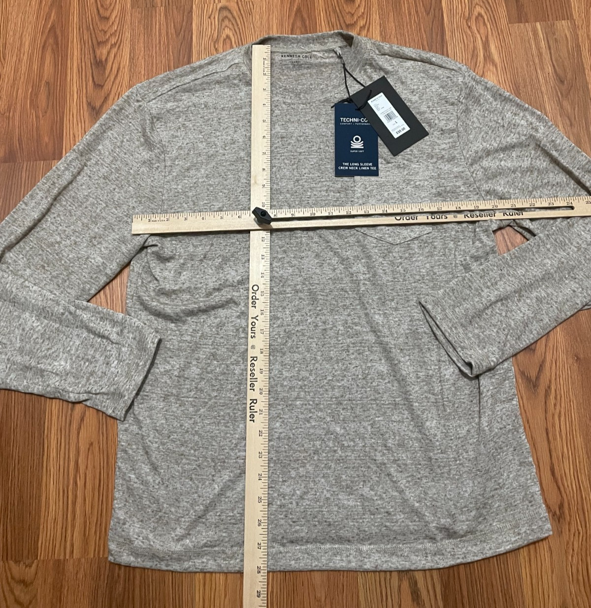 Kenneth Cole Techni-Co Long Sleeve Crew Neck Linen Tee Shirt Large Taupe Heather