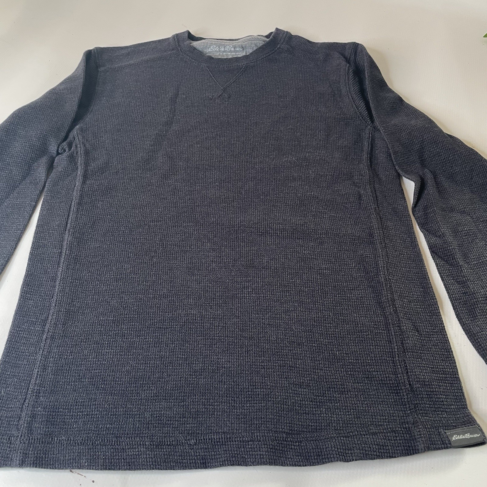 Eddie Bauer Men’s Blue Waffle Knit Long Sleeve Crew Neck Logo T-Shirt Size S