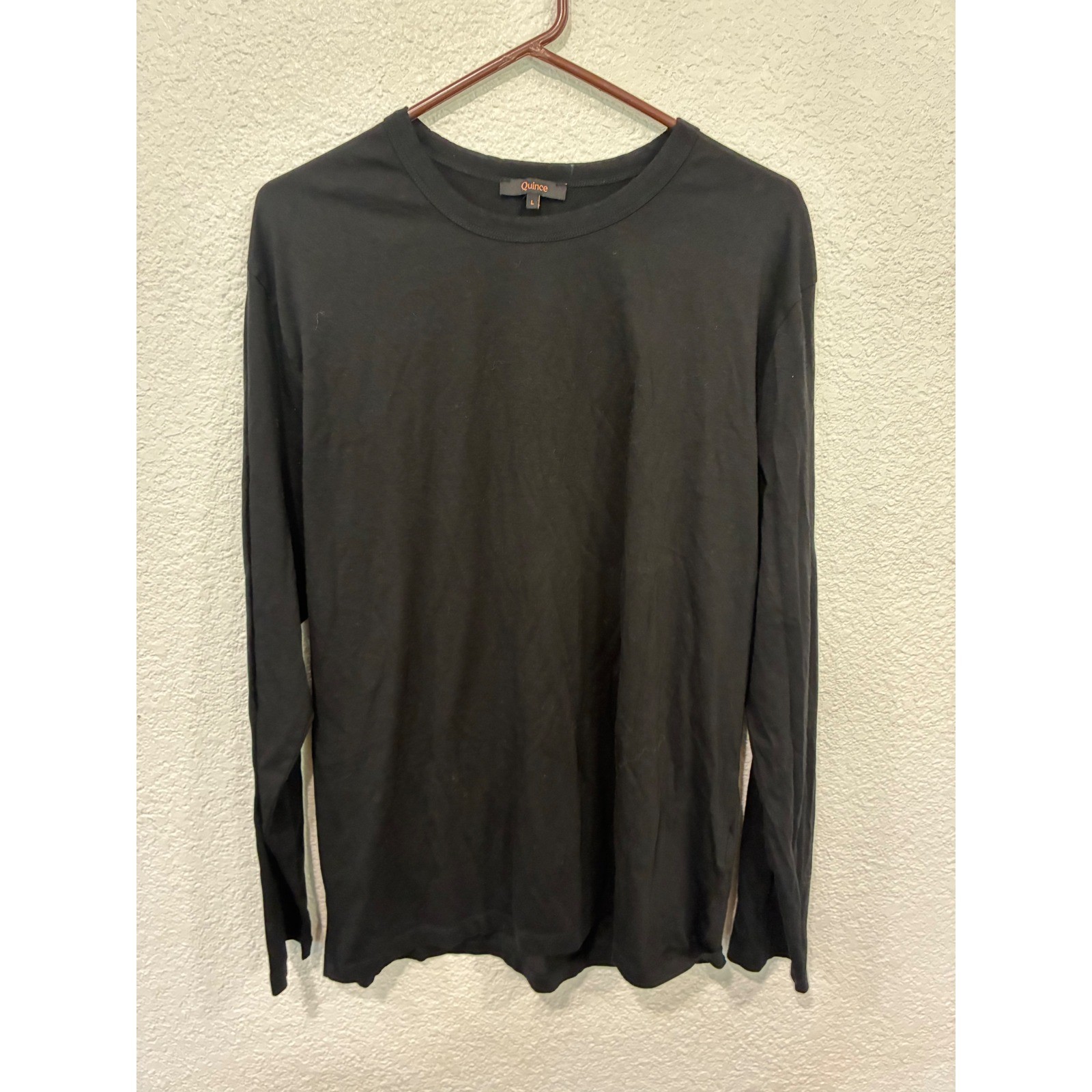 Quince Crew Neck Men’s Black Long Sleeve Solid T-Shirt Size L