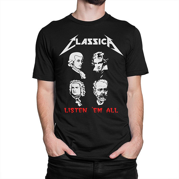 Classica Listen Em All Funny Rock T-Shirt Mozart Beethoven Bach Tchaikovsky Tee