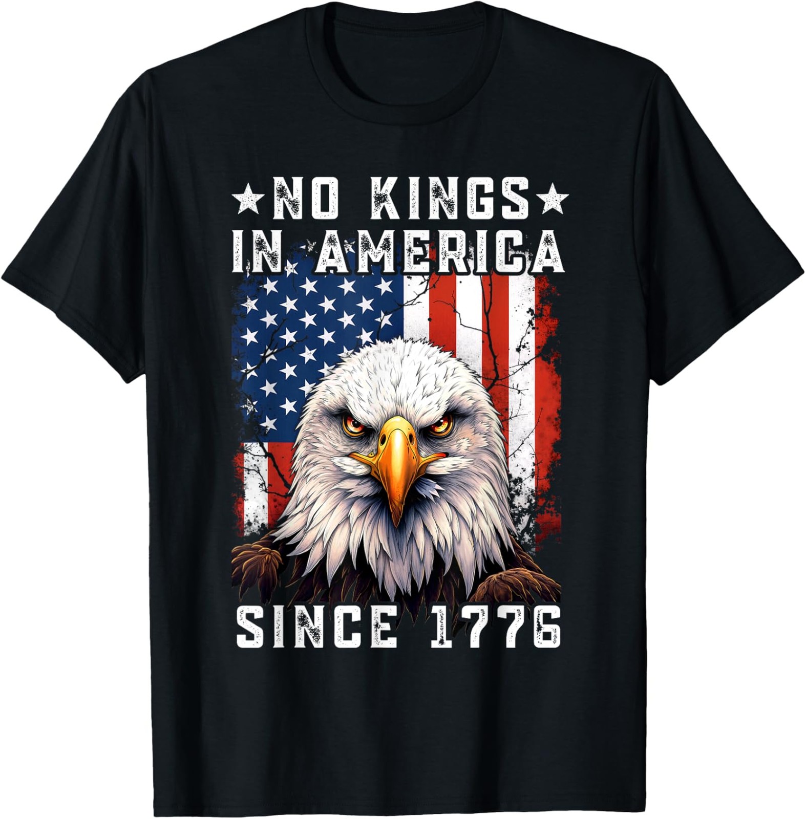 No Kings In America Since 1776 Distressed USA Flag Eagle T-Shirt