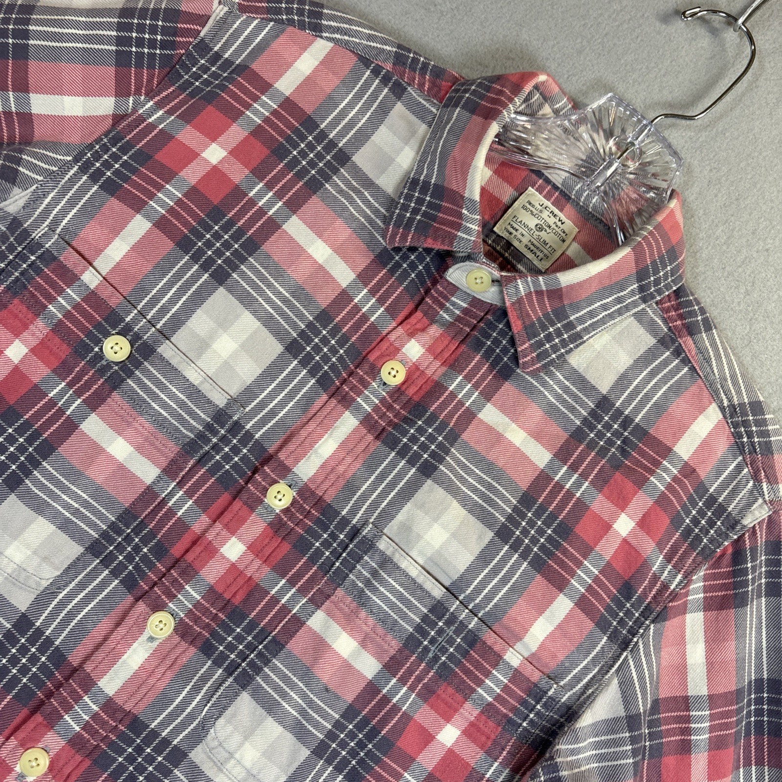 J.Crew 100% Cotton Men’s Size Small Slim Fit Flannel Pink/Gray
