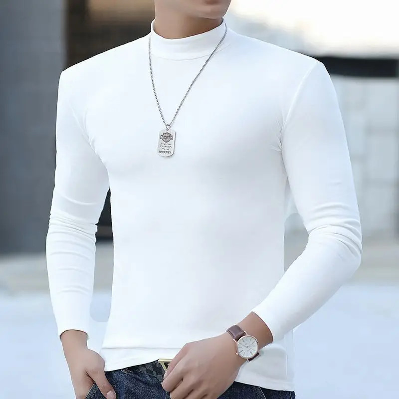 Fashion Men’s Oversize High Collar Long Sleeves Autumn Winter Pure Thermal Shirt