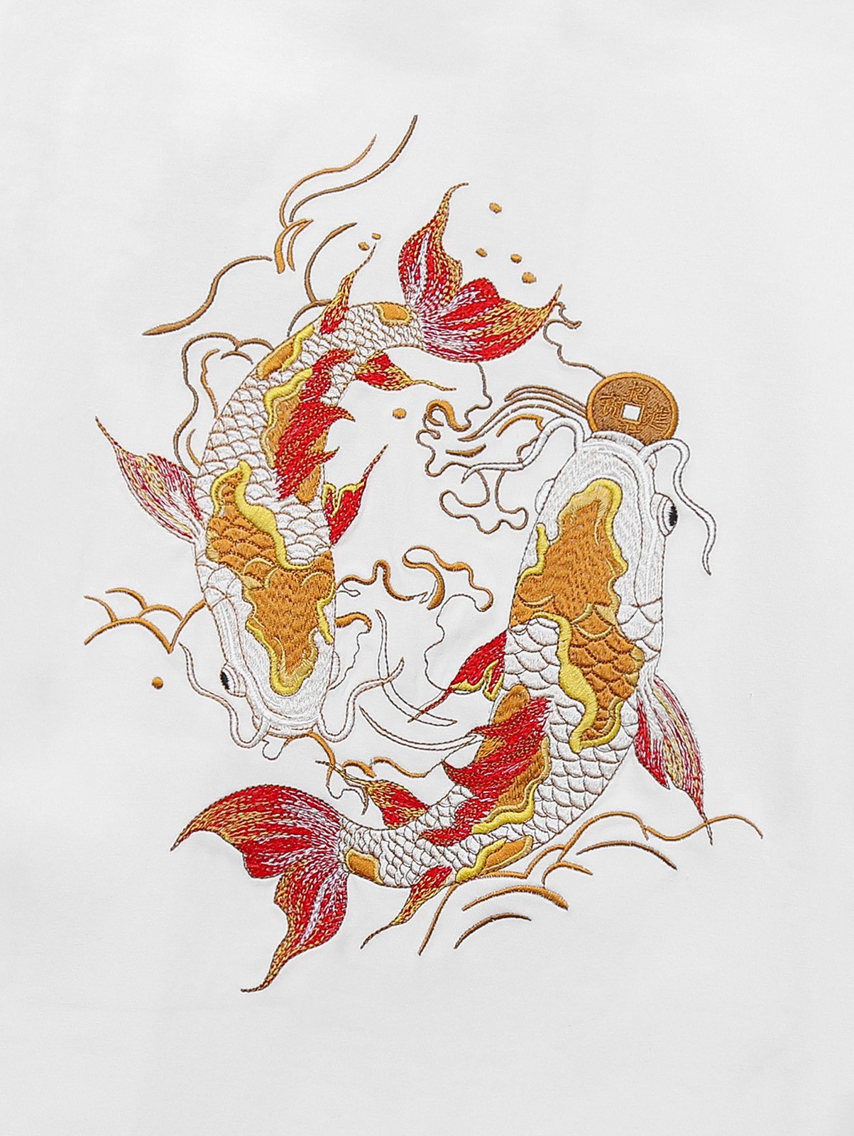 Niepce Japanese Streetwear Embroidery T-shirt Golden Koi Fish Graphic Tee