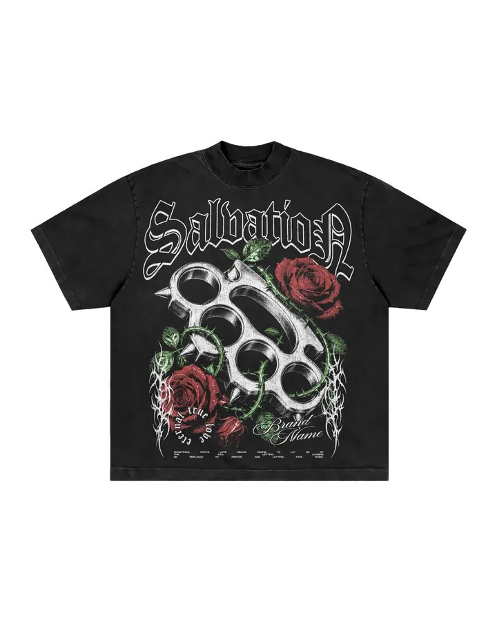 Gothic Rose Brass Knuckle Graphic T Shirt Vintage Streetwear Tee Unisex