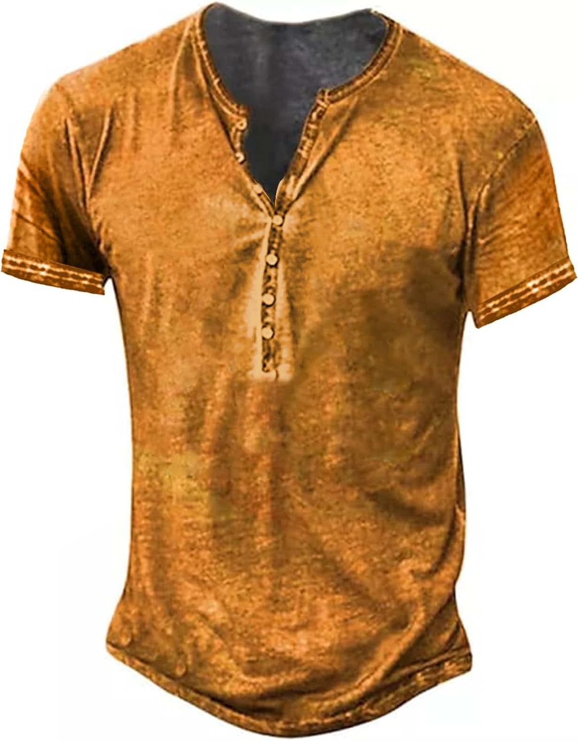 Mens Distressed Henley Shirt Short Sleeve Retro Washed Casual Slim Fit Tee