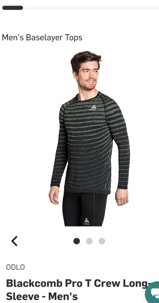 ODLO Base Layer Top Performance Light Fitted Long Sleeve Blackcomb Men’s sz L