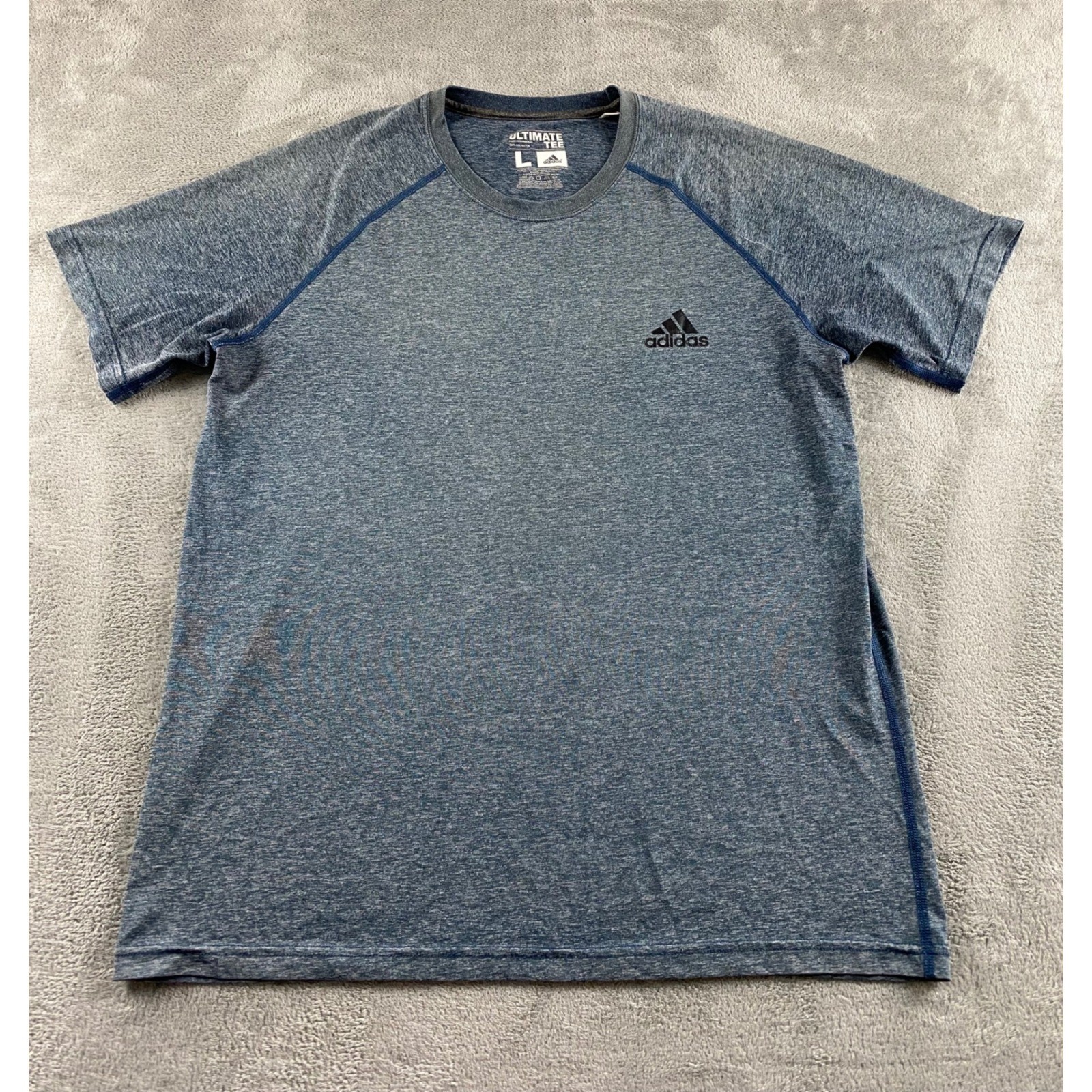 Adidas Ultimate Tee Mens Large Blue Heathered Performance Athletic T-Shirt Logo