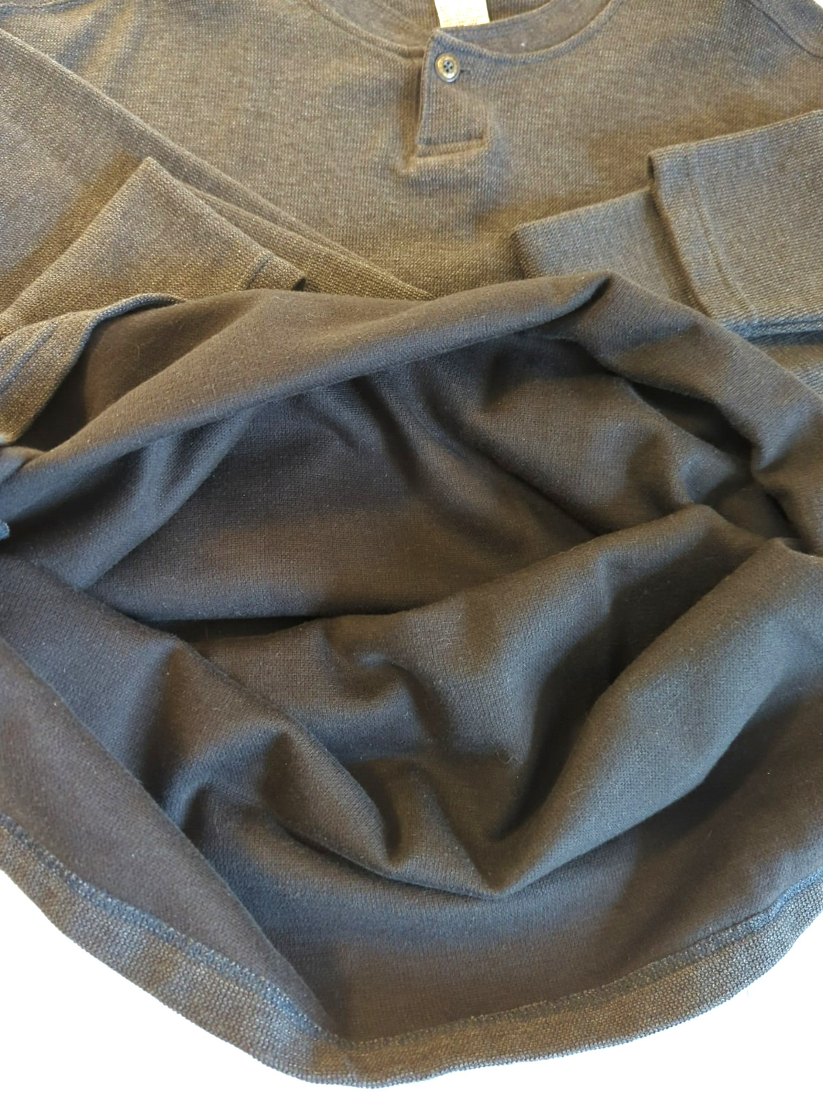 Thermal Henley Waffle Knit Top Men L Brown Made Switzerland BADGE Hiker Camper