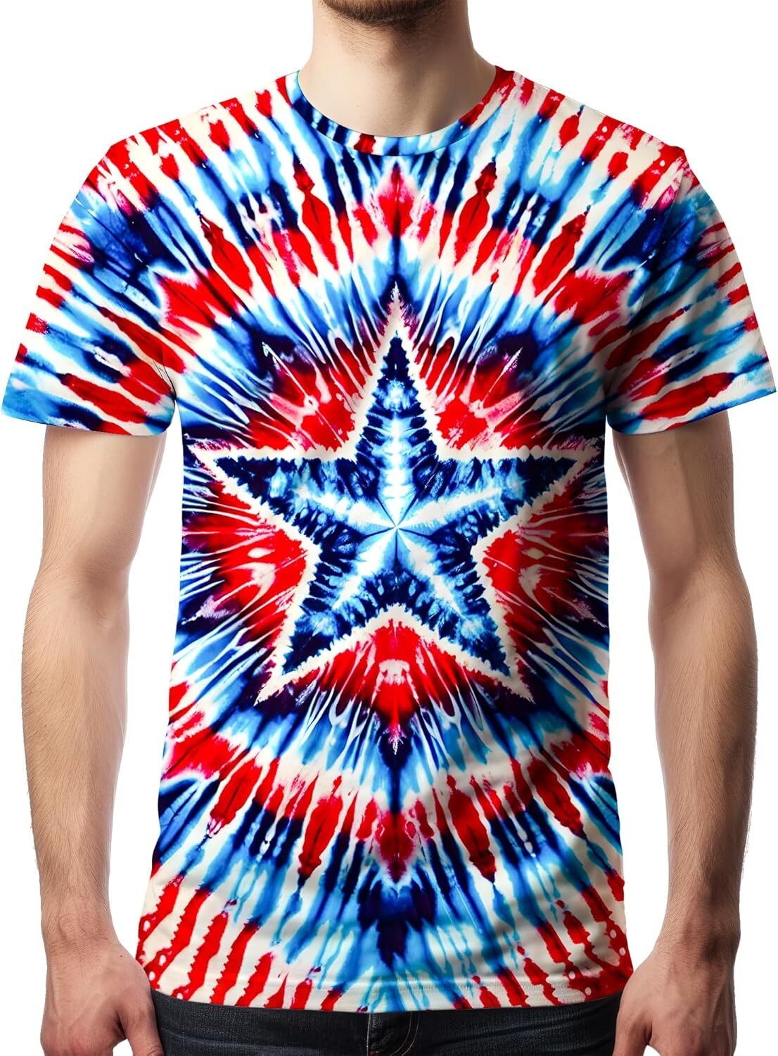 Men’s Tie Dye Short Sleeve T-Shirt Vintage Hippie Style Polyester Crew Neck Tee