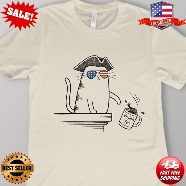 Funny Cat 4th of July Shirt Patriotic Kitty Tee Retro Americana T-Shirt S-5XL