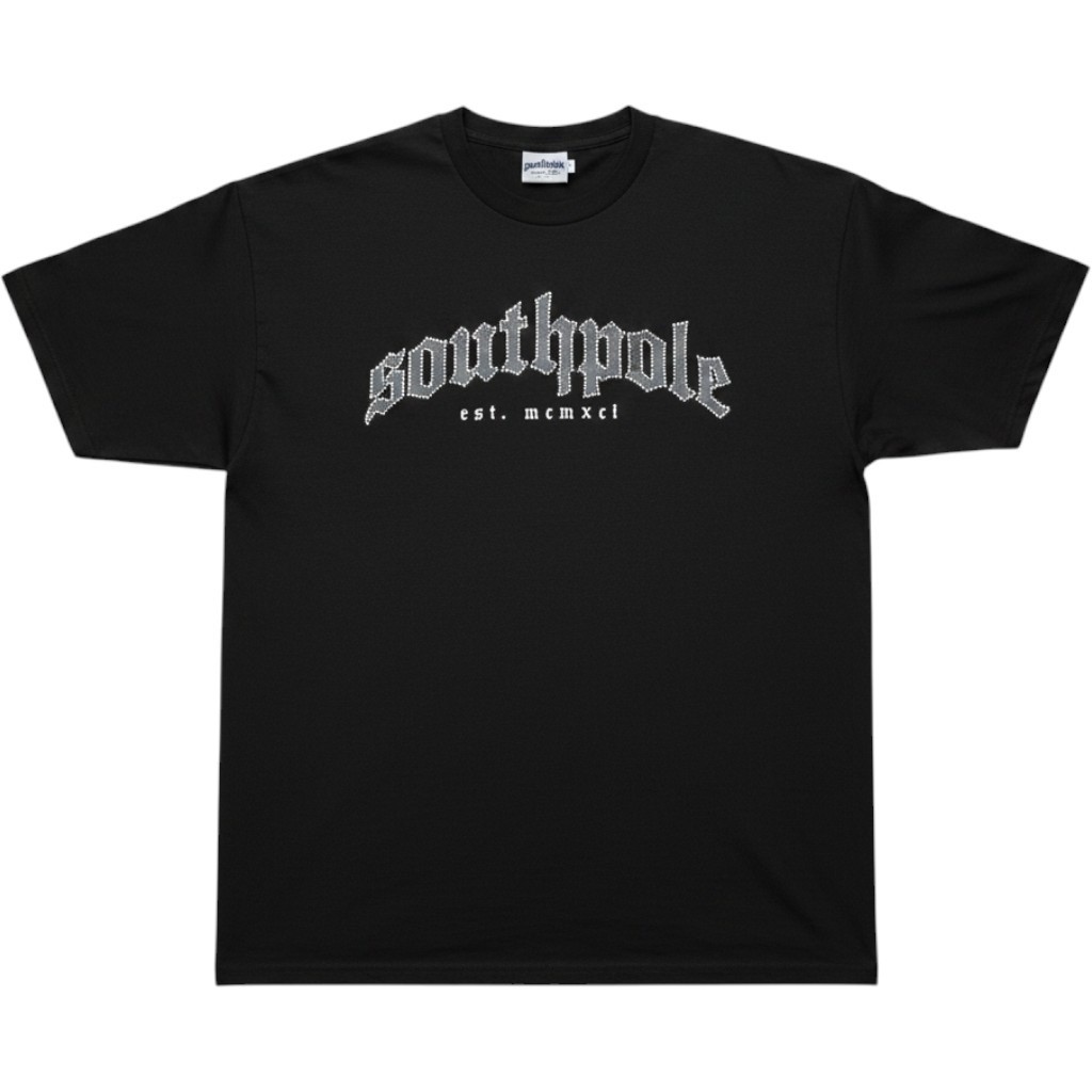 Southpole Mens Heavy Weight Drop Shoulder T-Shirt Black Rhinestone Logo 5XB NEW