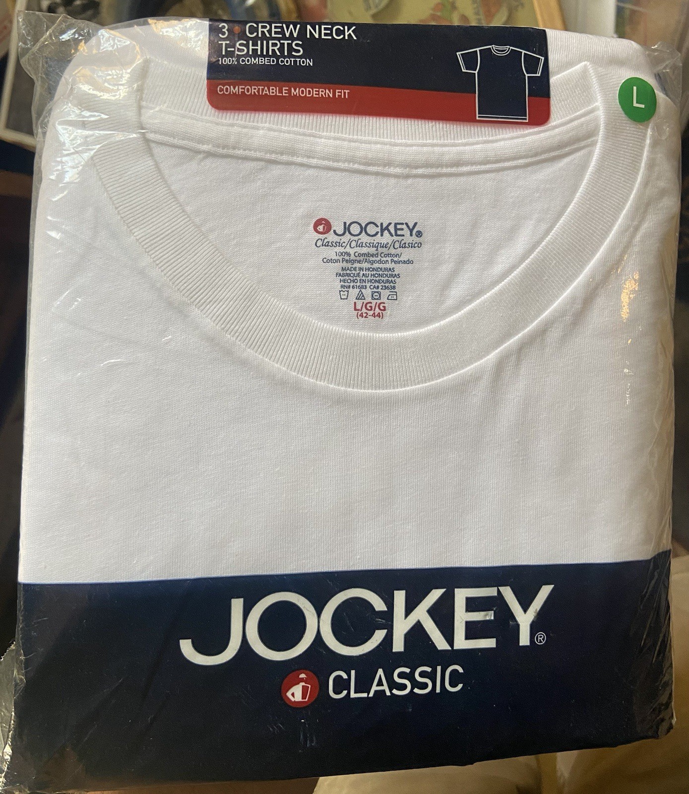 SEALED © 2004 JOCKEY CLASSIC Adult Size L 100% Combed Cotton T-SHIRTS