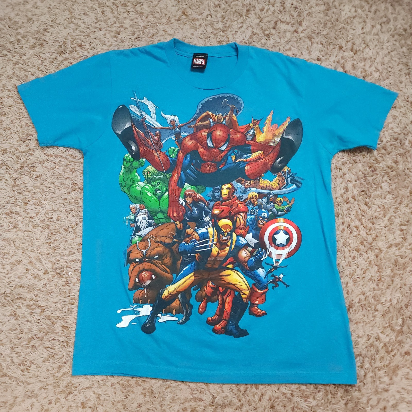 Marvel Universe Character Screen Print Mens XL Short Sleeve Blue Shirt