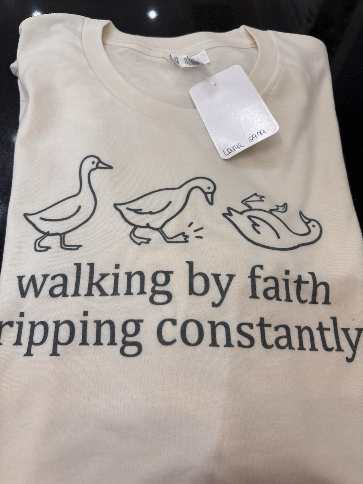 Beige Graphic Print T-Shirt Short Sleeve “Walking By Faith” XS S M L XL 2X 3X