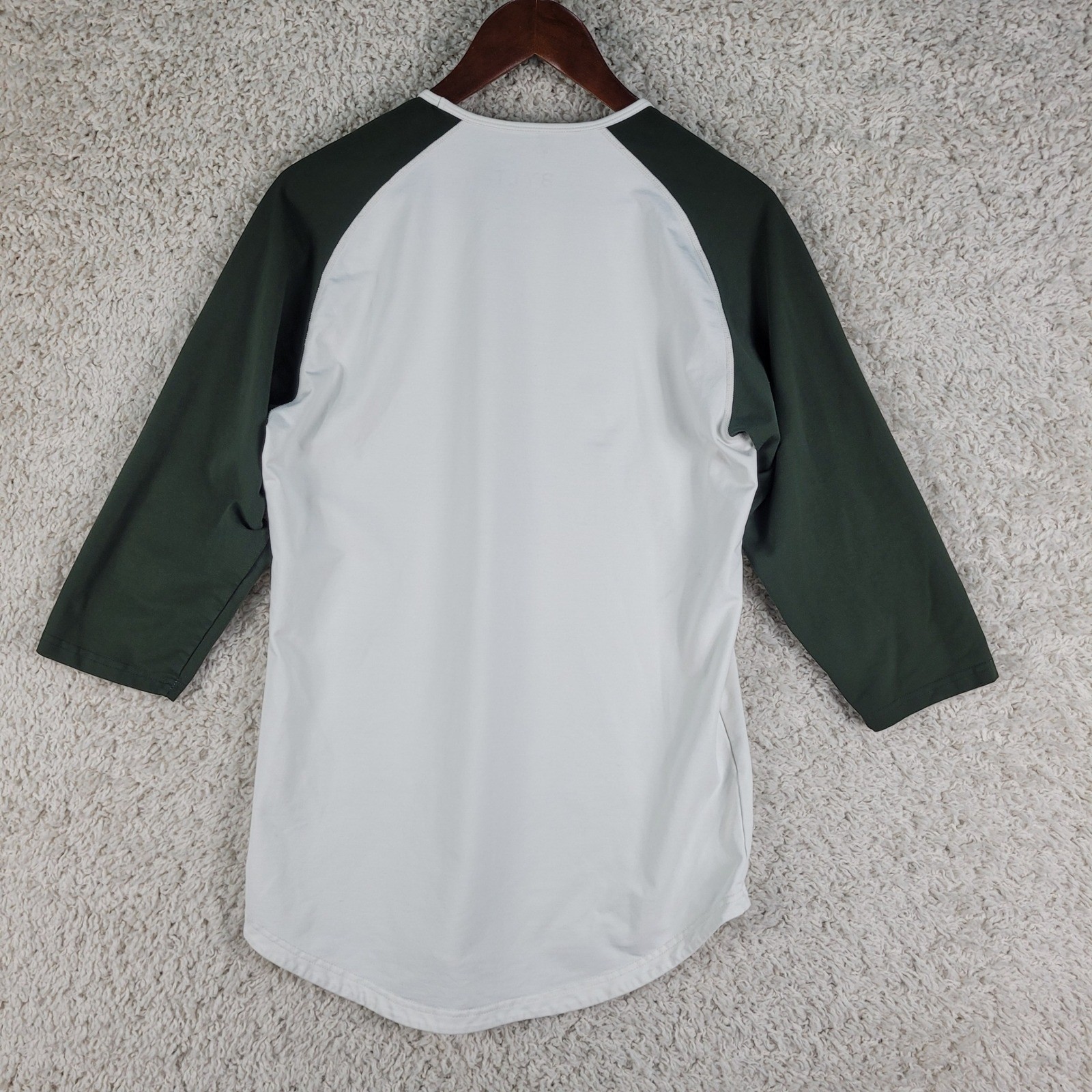 BYLT Raglan Shirt Adult M White Green Good 3/4 Sleeve Curved Hem Cotton Blend