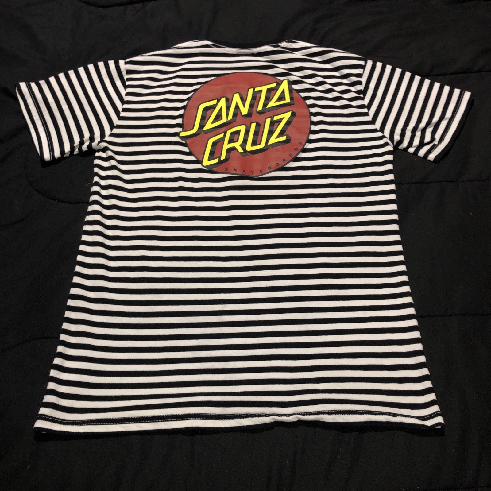 Santa Cruz Skateboards Shirt Dot Logo Striped Black And White Hip Hop