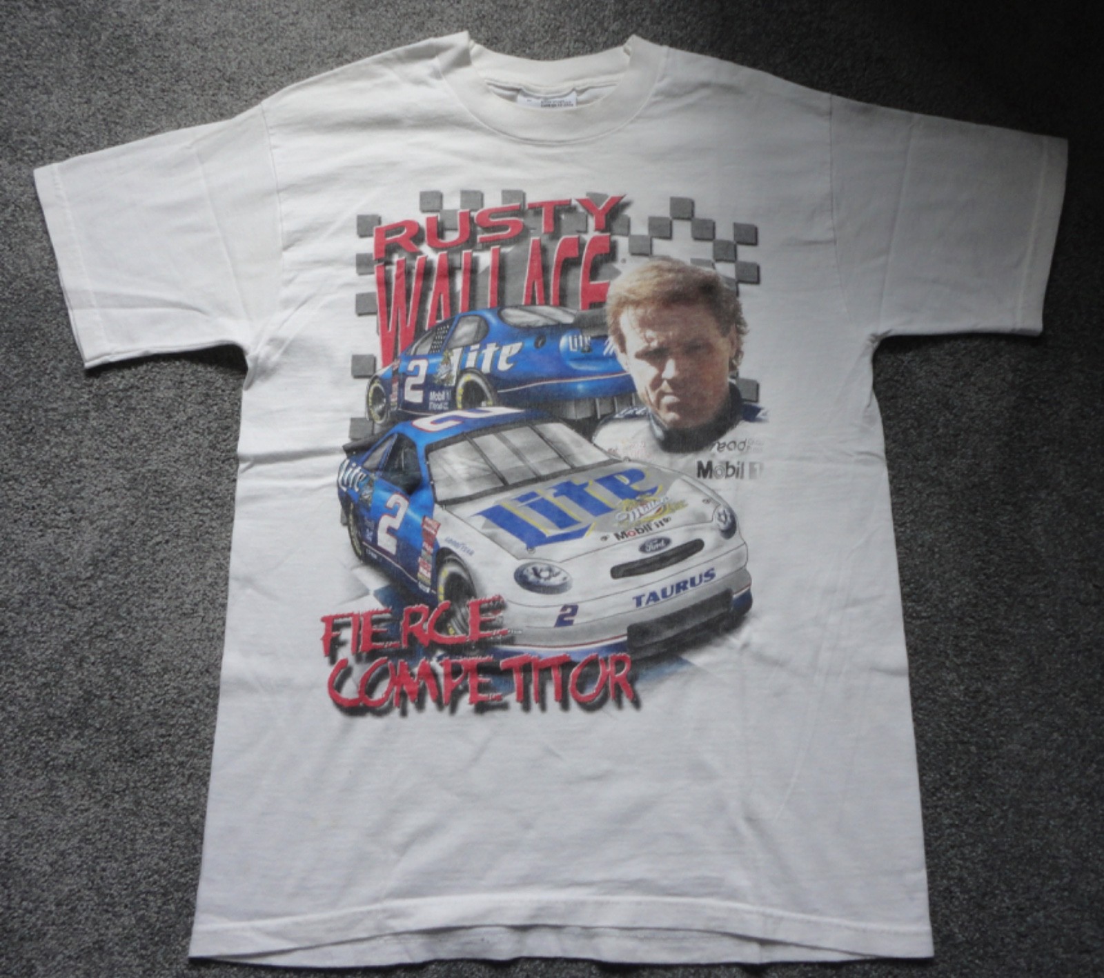 Vtg 90s Rusty Wallace Fierce Competitor T-Shirt Size Medium Double Sided 1998